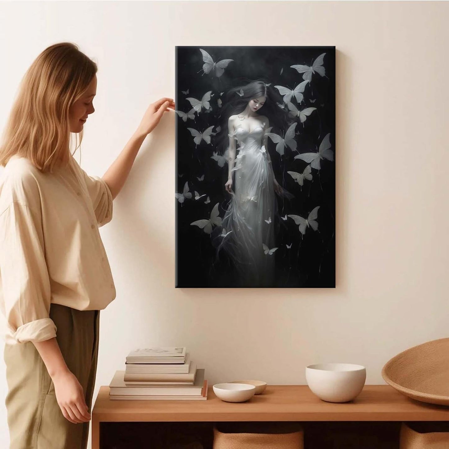 JFHCQJPK Vintage Gothic Feminine Canvas Wall Art Print Butterfly Poster Moody Female Wall Art Retro Artwork Dark College Decor for Home Bedroom8x12in Frameless