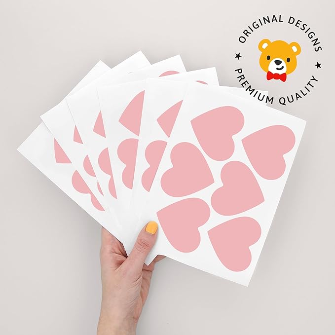 Pink Hearts - Easy-to-Apply & Removable Wall Stickers: Transform Your Toddlers Bedroom with Durable, Vibrant Peel-and-Stick Wall Decor – Stickers for Kids