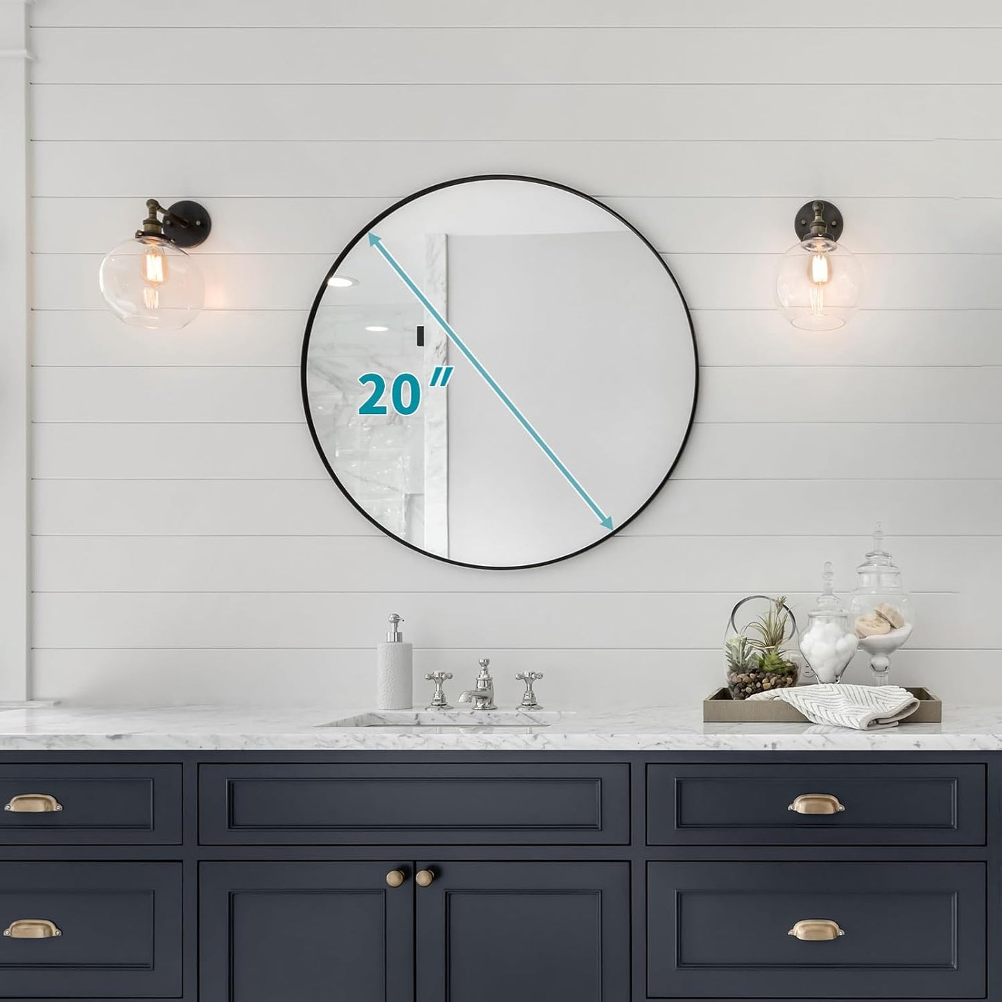 Fabuday Black Circle Mirror for Wall 20 inch - Round Mirrors for Bathroom, Entryway, Living Room, Hallway, Bedroom Decor, Small Matte Framed
