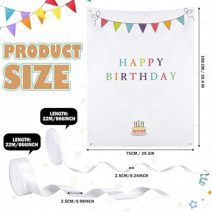 Oudain 29x39 Inch Happy Birthday Burlap Banner, Fabric Party Decorations Backdrop, Boho Rustic Photo Props Sign with Hanging String for Birthday Party Indoor Outdoor Yard Wall Decor, Style 2