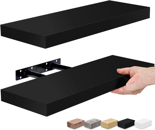 Sorbus Floating Shelves for Wall, Bathroom Shelves Wall Mounted for Kitchen, Bedroom, Bathroom Storage Over Toilet, Hanging Book Shelf for Wall Home Decor Living Room (Black, 2 Pack)