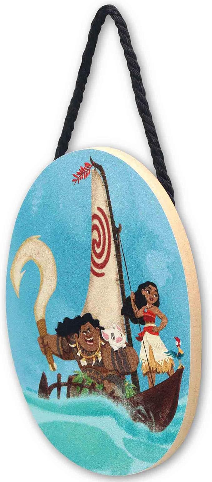 Disney Princess Moana Ocean Voyage Hanging Wood Wall Decor - Small Moana Wall Art for Bedroom or Play Room