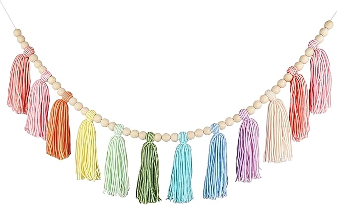 Boho Yarn Tassel Garland - Handmade Wall Hanging Decor for Nursery, Baby Shower, Kids Room, Classroom, Birthday Party | Macrame Tassels Bunting Banner for Bedroom, Office, Home Decoration (Colorful)