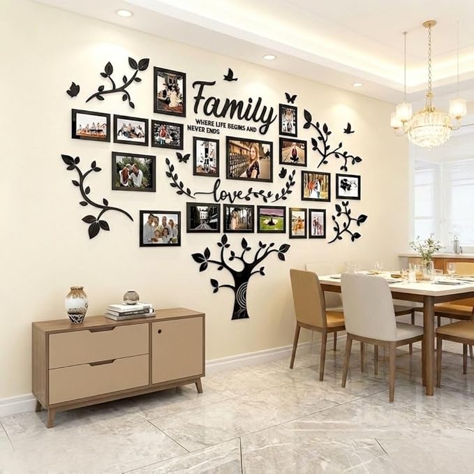 Picture Frames Collage Wall Decor - Family Tree Wall Decor for Living Room 4x6 5x7 8x10 11x14 3D DIY-Acrylic Family Wall Decor Photo Collage Frame for Wall