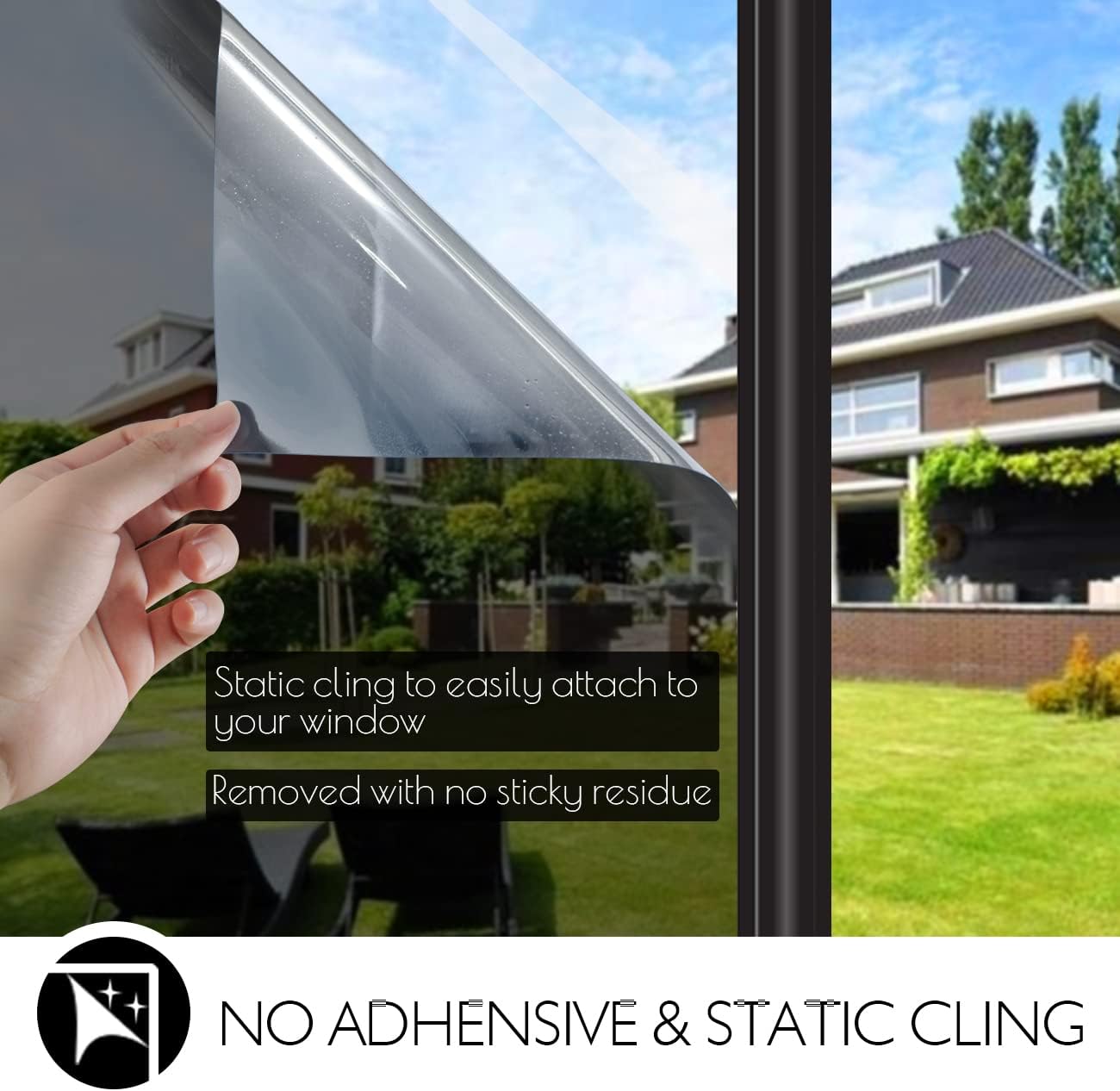HIDBEA One Way Privacy Window Film, Daytime Mirror Reflective Heat Control UV Sun Blocking Non-Adhesive Static Cling Window Tint for Home and Office(Black-Silver, 55.1 Inch x 32.8 Feet)