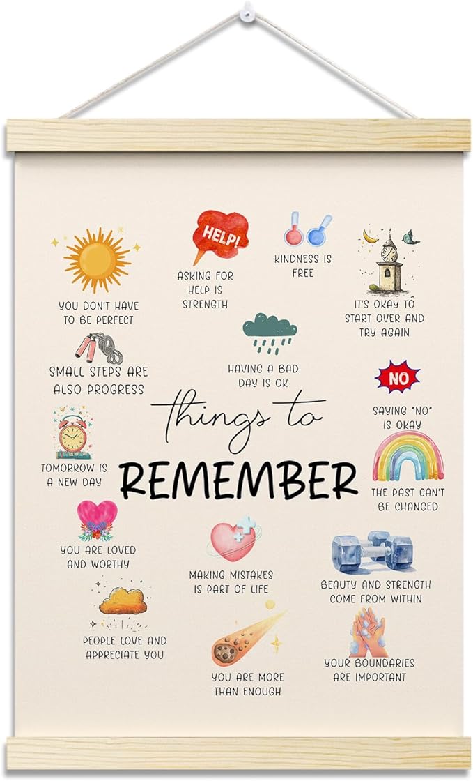 Thing to Remember Posters Hanger Frame for Therapy Office Mental Health Hanging Poster for Nursery Classroom Decor Wall Art Decor for Homeschool Bedroom Canvas Wall Art Print 16x12 Inches - YY056