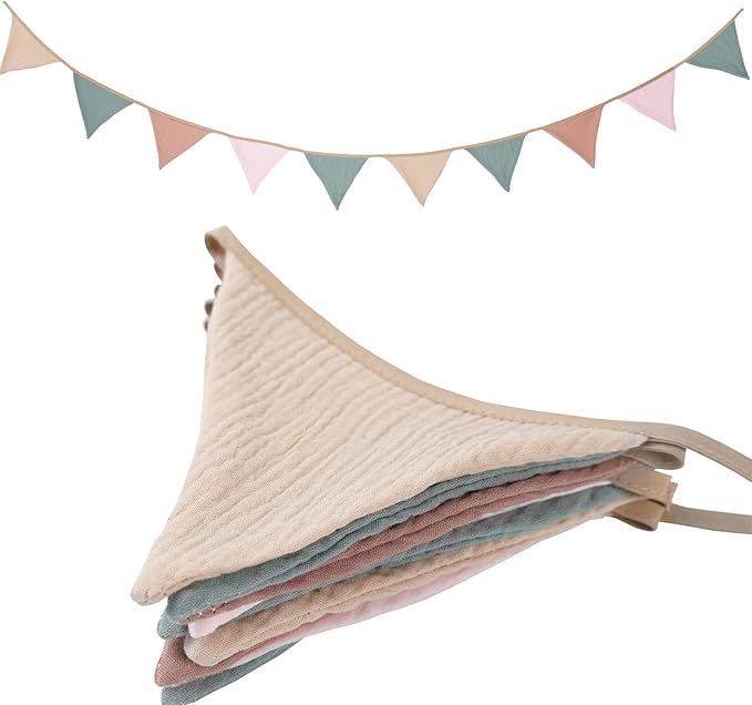 Pennant Banner Bunting Flags Multicolor, Garland Triangle Banners Fabric for Boho Shower Wedding Party Decorations Nursery Playroom Decor(Pastel)