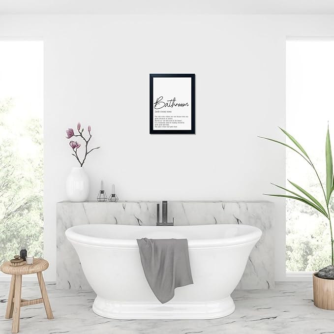 Boswaydeco Bathroom Decor Wall Art Black and White Bathroom Artwork Small Modern Toilet Rules Canvas Print for Guest Washroom