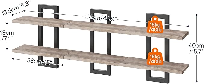 HOOBRO Floating Shelves, 15 Inch Wall Shelf Set of 3, Wall Mounted Storage Shelves 2-Tier, Hanging Bathroom Shelves, for Living Room, Bedroom, Bathroom, Kitchen, Greige and Black BG32BJP301