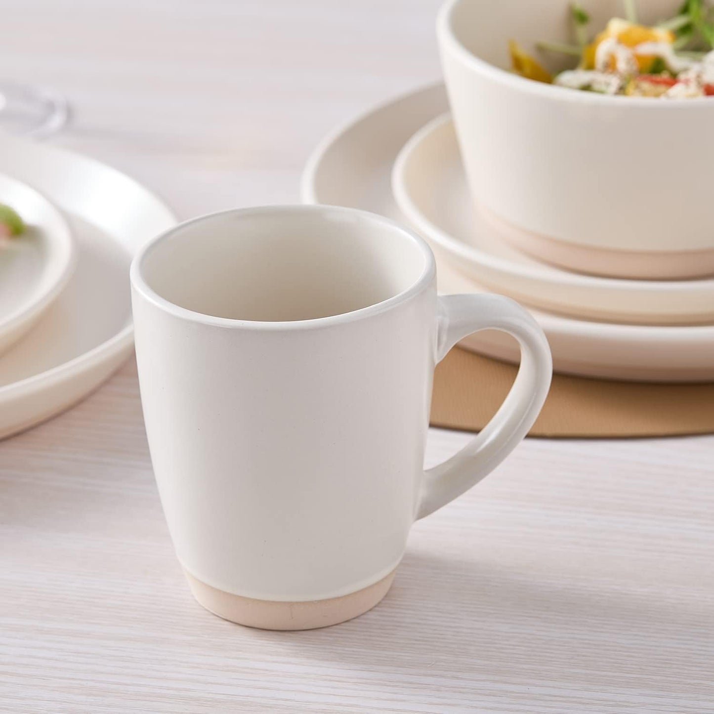Stone Lain Jules Stoneware Dinnerware, Plates and Bowls, Dish Set for 4, Off White, Microwave & Dishwasher Safe, 16-Piece