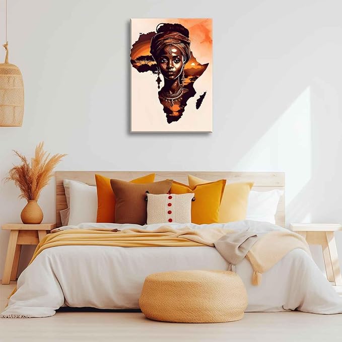Black Woman Canvas Wall Art African American Painting Decor Pictures Abstract African Girl Posters Prints for Dining Living Room Bedroom Home Decoration