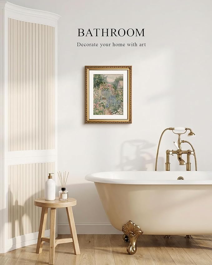 VIYYIEA Gold Framed Impressionist Garden Painting Wall Art, Watercolor Floral Landscape Art for Classic Wall Decor | Elegant Aesthetic, Glass-Free Glare-Proof Design, Lightweight Canvas | 13x16 Inch