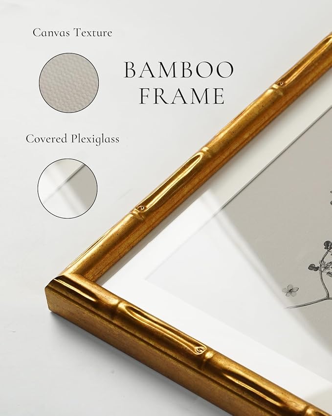 InSimSea Gold Bamboo Framed Canvas Wall Art, Retro Dark Butterfly Animal Paintings, Antique Vintage Picture Frame with Mat, Victorian Home Wall Decor for Living Room Bedroom Gallery, 11x14inch