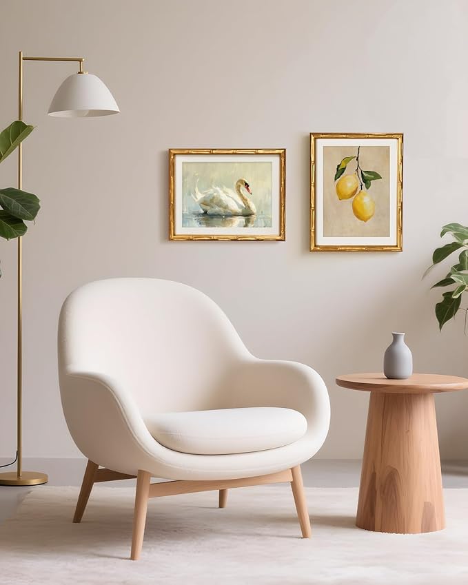 VIYYIEA Bamboo Detail Design Gold Framed Wall Art, Swan Canvas Prints, Vintage Framed Wall Decor, Picture Print Painting for Home Decor, 11 x 14 Inch