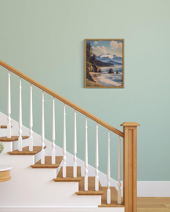 InSimSea Framed Canvas Wall Art, Vintage National Park Art for Living Room Hallway Shelf, 10x8in, Olympic Coastal Landscape Painting, Rustic Cozy Mid Century Small Nature Decor