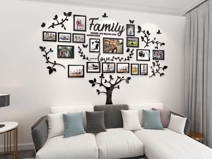 Picture Frames Collage Wall Decor - Family Tree Wall Decor for Living Room 4x6 5x7 8x10 11x14 3D DIY-Acrylic Family Wall Decor Photo Collage Frame for Wall