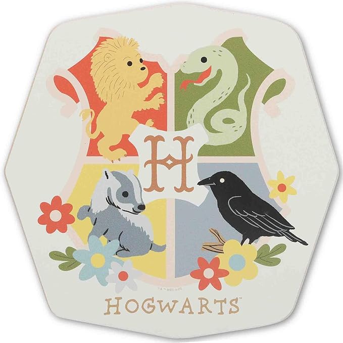 Harry Potter Hogwarts Crest Wood Wall Decor - Floral Hogwarts Crest Wall Art for Bedroom or Nursery