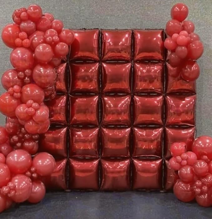36pcs Red Square Foil Balloons Wall Backdrop with 79pcs Balloon Garland Arch Kit, Double Sided Balloons for Birthday Bridal Shower Anniversary New Year Valentine's Day Prom Party Decorations