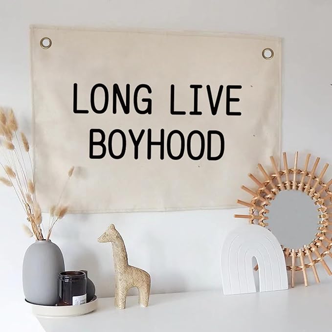 Canvas Banner Hanging Flag Banner for Nursery and Playroom Wall Décor for Kids Trendy Room Décor for Boys and Girls (Long live boyhood)