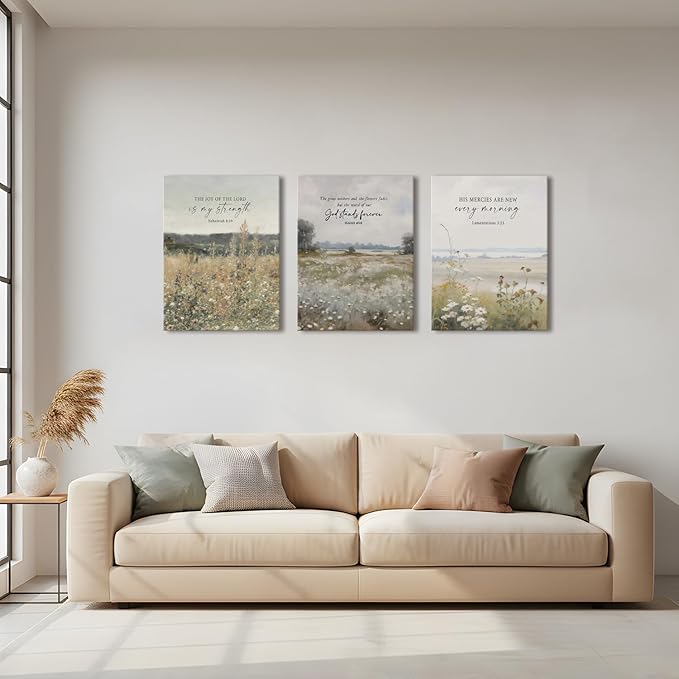 GJJXYCZF Christian Bible Verse Wall Art Jesus Scripture Floral Canvas Wall Decor Large Religious Neutral Farmhouse Landscape Art Painting for Church Prayer Room Living Room Bedroom 12"x16"