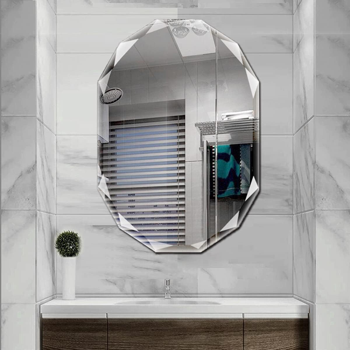 Single Beveled Edge Frameless Wall Mount Bathroom Vanity Mirror, 24” X 36”|Silver|