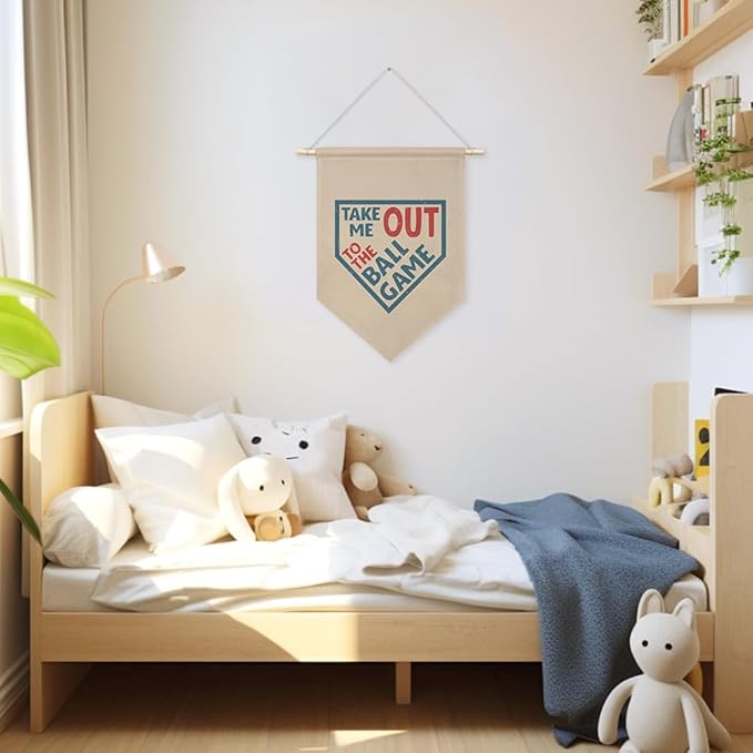 AGMDESIGN Take Me Out To The BallGame Pennant Flag Banner, Baseball Bedroom Decor, Vintage Sports Nursery Decor for Toddler Kids Bedroom Classroom, Ballgame Lovers Gifts for Boys Son Daughter Grandson