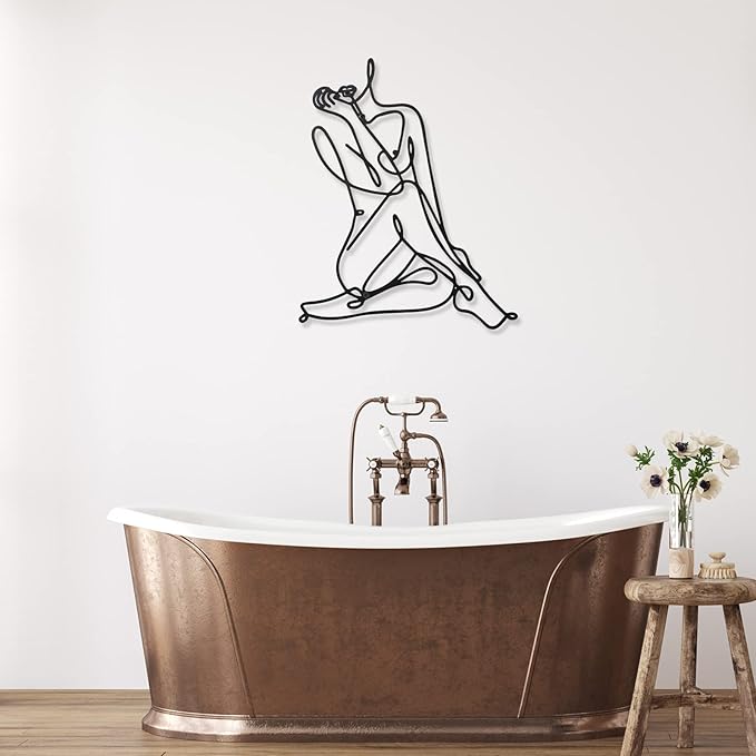 Photect 3 Pcs Metal Wall Art Decor Minimalist Abstract Woman Wall Art Metal Modern Line Drawing Decor Female Single Line Home Hanging for Bedroom Bathroom Living Room Christmas Housewarming(Retro)