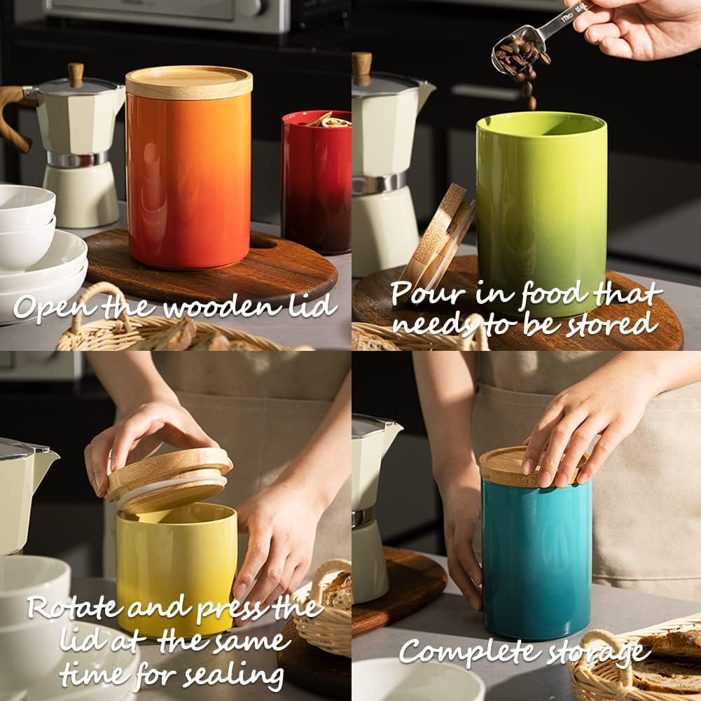 Sweejar Ceramic Food Storage Jar, Stackable Kitchen Canisters, Containers with Airtight Seal Wooden Lid for Serving Coffee Grounds, Coffee Bean, Flour, Tea, Spice and More - 39 Fl Oz (Gradient Purple)
