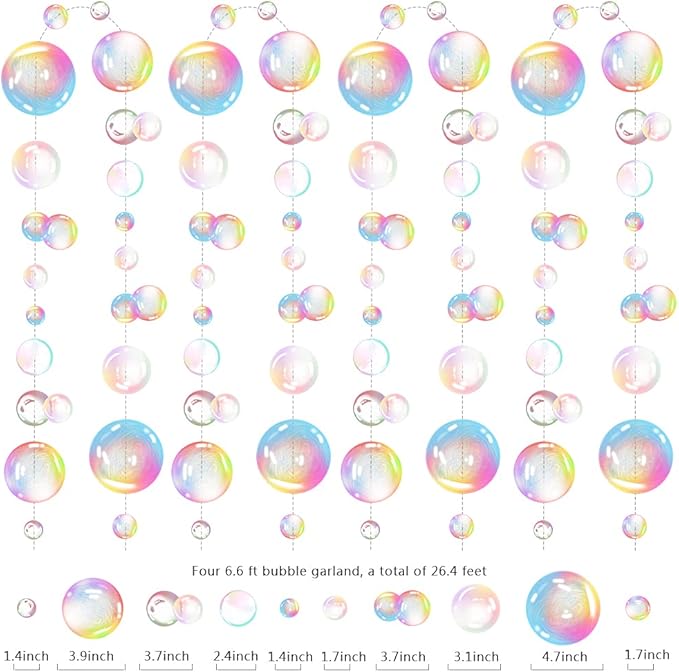 Transparent Bubble Garlands Mermaid Party Decoration Colored Flat Cutouts Hanging Streamer for Birthday Baptism Wedding Ocean Wall Decal Baby Shower Under Sea Festal Kid Room Photo Props (Color)