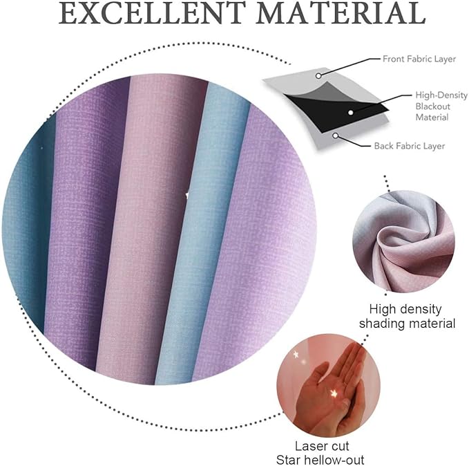 UNISTAR 2 Panels Star Blackout Curtains for Kids Girls Bedroom Aesthetic Living Room Colorful Double Layer Cut Out Stripe Pink and Purple Rainbow Window Home Decoration Curtain W42 x L63 Inches