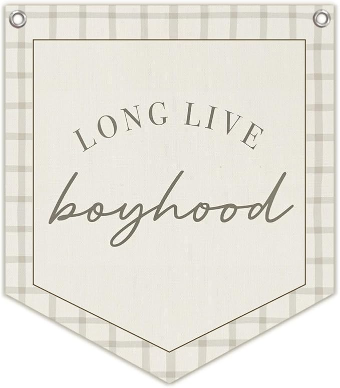 Lacama Long Live Boyhood Banner Vintage Baby Boy Nursery Decor, Baby Boy Room Decor, Vintage Wall Hanging Flag Decor for Nursery Playroom Toddler Room, Boys Room Decor 12x14 lnch