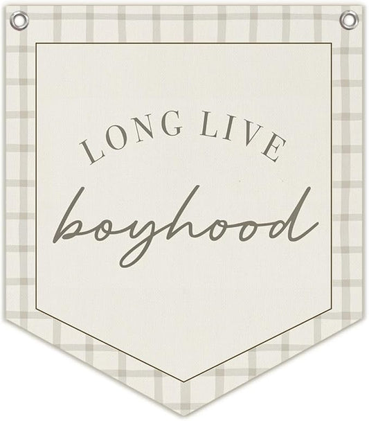 Lacama Long Live Boyhood Banner Vintage Baby Boy Nursery Decor, Baby Boy Room Decor, Vintage Wall Hanging Flag Decor for Nursery Playroom Toddler Room, Boys Room Decor 12x14 lnch
