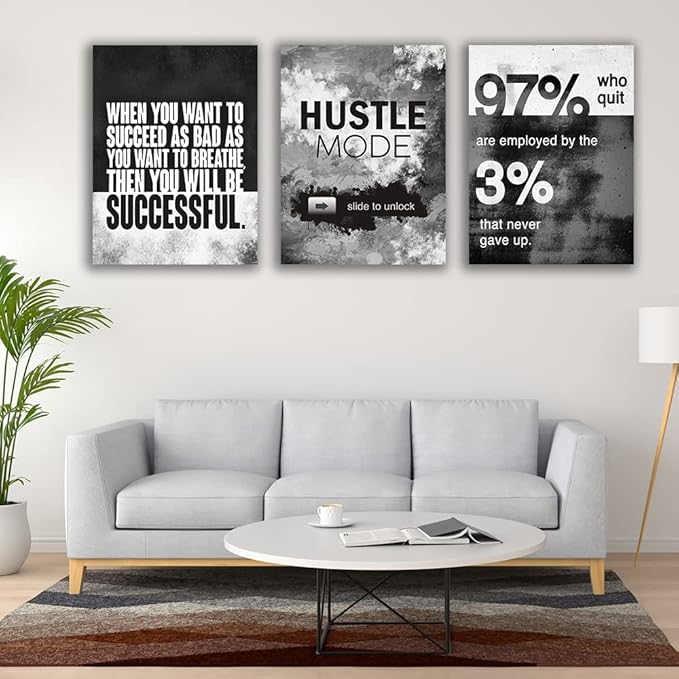 Motivational Painting Wall Art 3 Pieces Canvas Print Success Wall Art for Home Office Living Room Leader Canvas Quotes Inspirational Positive Poster Framed Motivation Artwork [60''Wx 28''H]