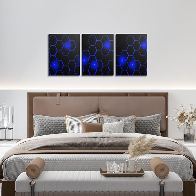 Feelyou Kids Honeycomb Canvas Wall Art 3 Piece 12" x 16" Ice Sports Games Picture Wall Decor Geometrical Office Wall Decorations Artwork Posters Beehive Geometric Black Red Wall Painting