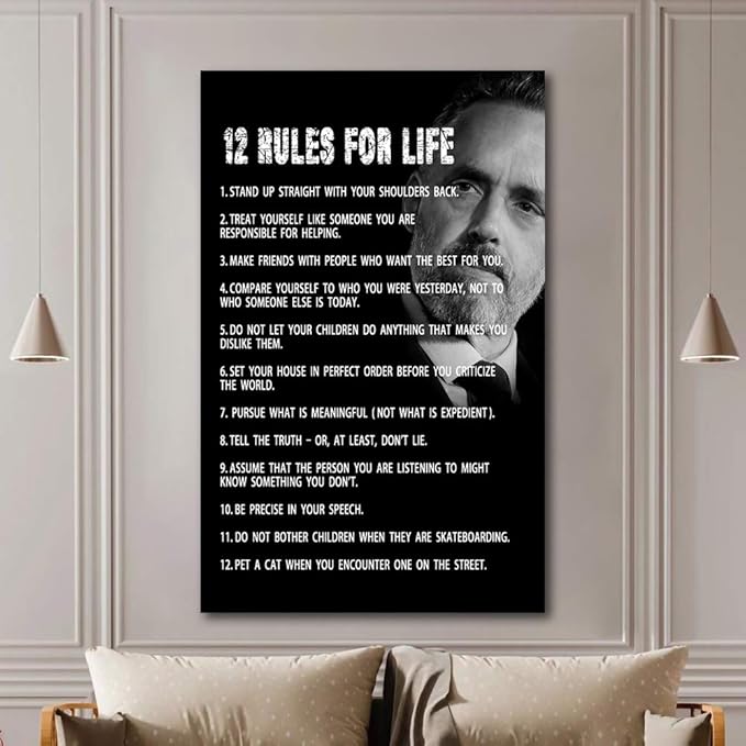 AMART SUN The 12 Rules For Life Inspirational Printed Canvas Wall Art • 12 rules of life poster • Motivational Artwork Modern Home Decor For Home,Office,Gym,Classroom Wall Decor Framed Ready to Hang