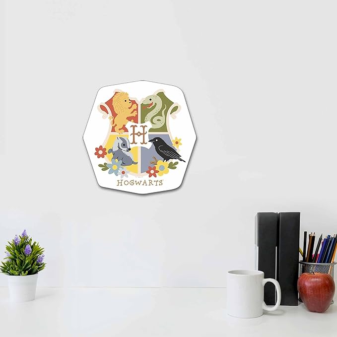 Harry Potter Hogwarts Crest Wood Wall Decor - Floral Hogwarts Crest Wall Art for Bedroom or Nursery