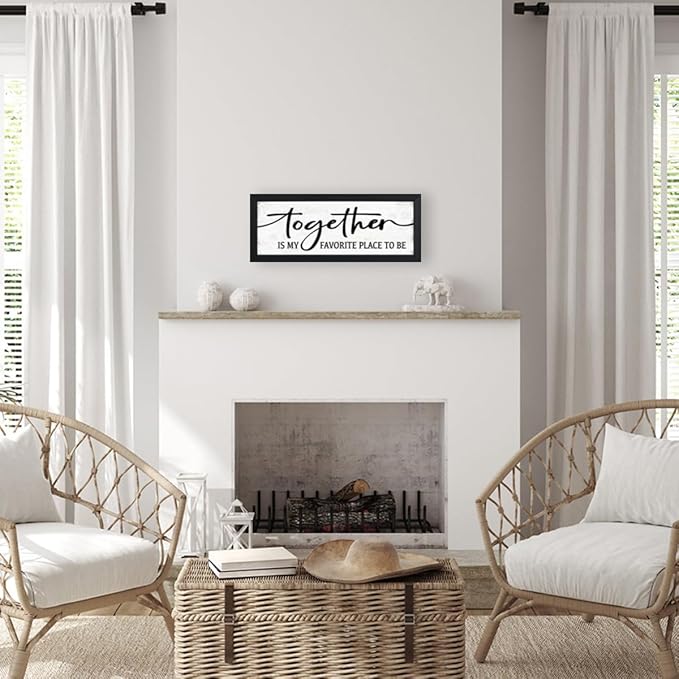 YPY Together Is My Favorite Place To Be - Rustic Wall Art Sign: Modern Abstract Letter Print, 6" x 14.5", Framed, Wall Mount, Living Room, Bedroom Decor