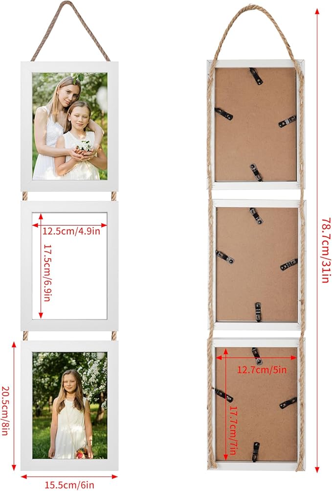 QUTREY 5x7 Collage Picture Frames White, 6 Openings Vertical 5 x 7 Hanging Photo Frames Display 5 by 7 inch Pictures for Wall Decor, 2 Pack