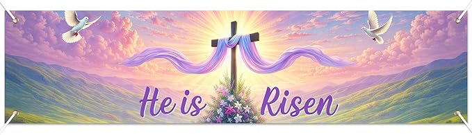 Easter Resurrection Banner He Is Risen Christian Spring Decor 78 x 17 Inch Religious Easter Banner for Church Yard Fence Door Wall Indoor Outdoor Faith Celebration Display