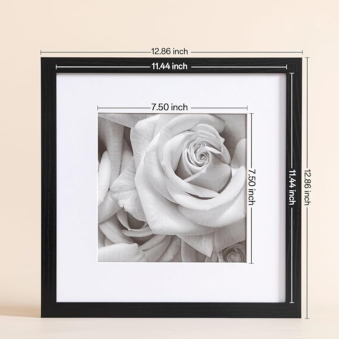 eletecpro 12x12 Picture Frames Set of 9 with Clear Acrylic Cover, Display 8x8 Photos with Mat or 12x12 Without, Classic and Sturdy Square Collage Gallery Wall Decor, Easy Wall Mount, Black