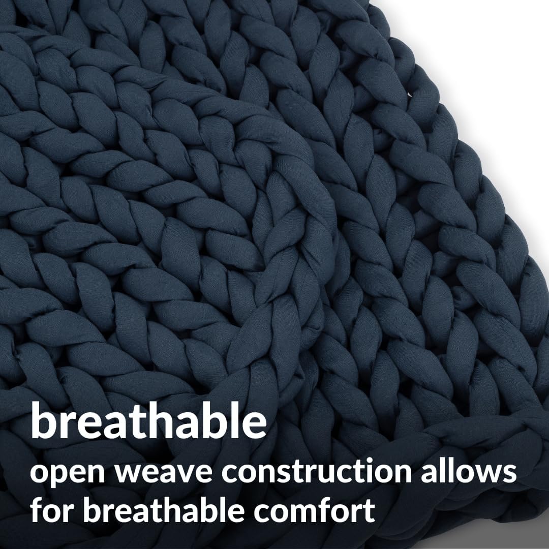 Nuzzie Chunky Knit Blanket - Breathable, Cooling, Hand Made Knit Throw Blanket for Sleep - Machine Washable, Stylish Decor Design (Dusty Blue, Throw | 12lbs | 44"x60")
