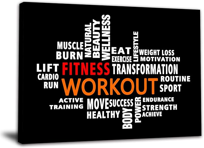 Workout Word Cloud Canvas Wall art, Exercise Workout Gym Wall art, Crossfit Fitness Inspirational Quotes Poster, Sports Motivational Print Wall Art, Home Gym Training Club Decor Framed Ready to Hang