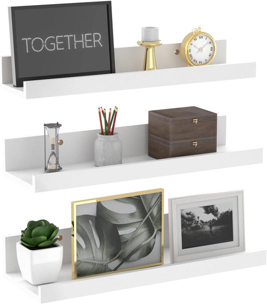 Giftgarden 16 Inch White Floating Shelves for Wall Mount, Modern Wood Wall Shelf Ledge for Bathroom Bedroom Living Room Kitchen Nursery Storage, Set of 3 Different Sizes