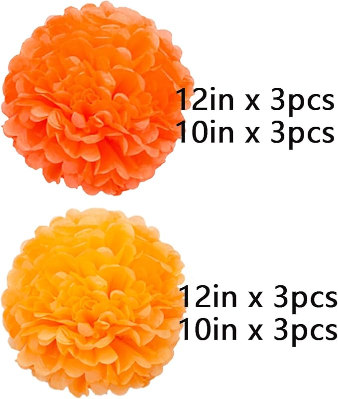 We Moment Orange Paper Pom Poms Decorations for Wedding Birthday Thanksgiving Orange Party Decoration Ceiling Wall Hanging Tissue Flowers Decorations 12pcs 2 Colors of 12 Inch 10 Inch