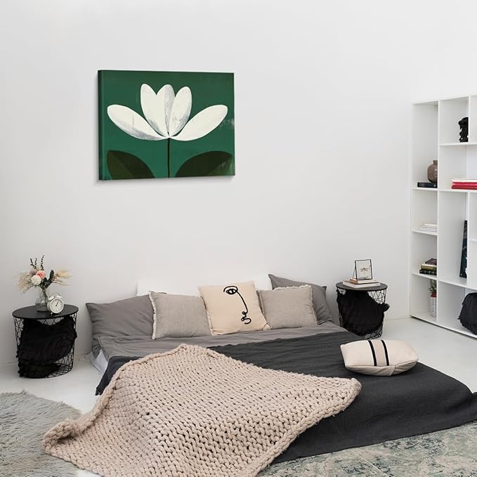 Modern White Flower Canvas Wall Art Print Minimalist Floral Picture Painting Artwork Aesthetic Wall Decor for Home Living Room Bedroom 8x10 Framed