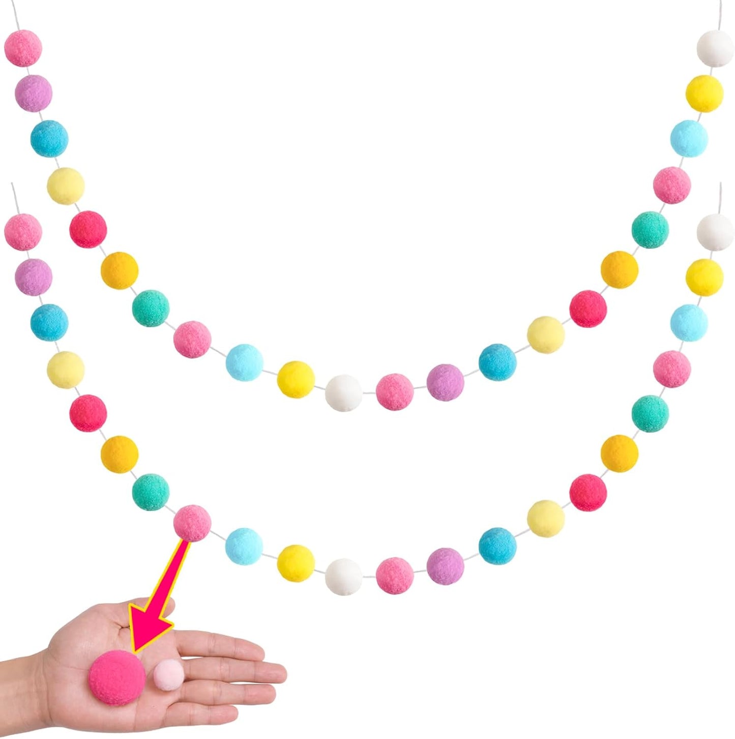 XmasExp Pastel Colorful Pom Pom Garland Decorations - Large Spring Felt Ball Garland for Classroom,Christmas, Mantle Decor, Easter Tree Ornaments, Baby Shower and Party Hanging Decor,13 Ft.