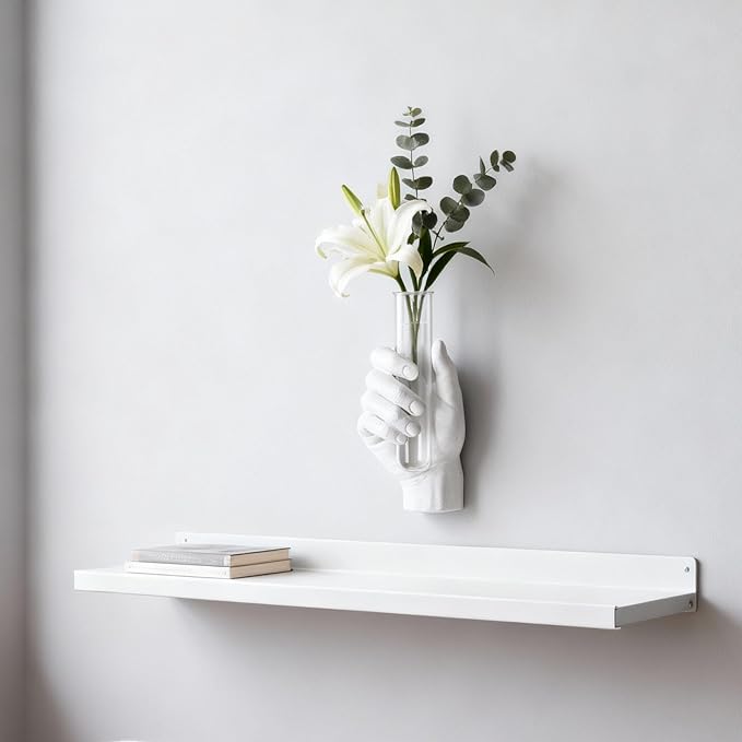 White Wall Hand Vase,Vintage Art Decor,Life-Size Hand Sculpture with Glass Test Tube Vase,Unique Wall Art Statue for Indoor or Outdoor,Maximalist Boho Whimsical Decor, for Women