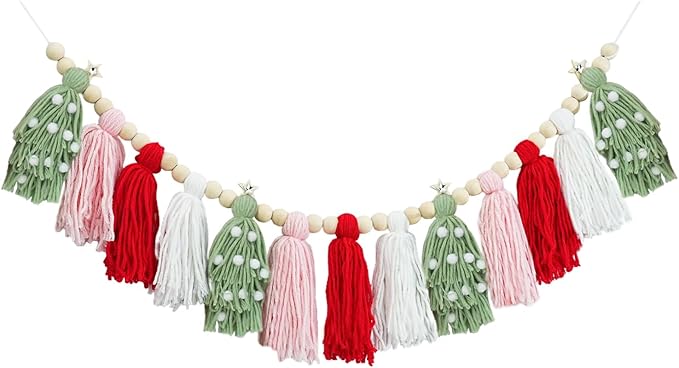 Boho Tassel Christmas Garland - Christmas Party Decorations Banner for Xmas Birthday Holiday Party - Christmas Wall Hanging Decor for Christmastree, Fireplace,Bedroom,Office,Classroom