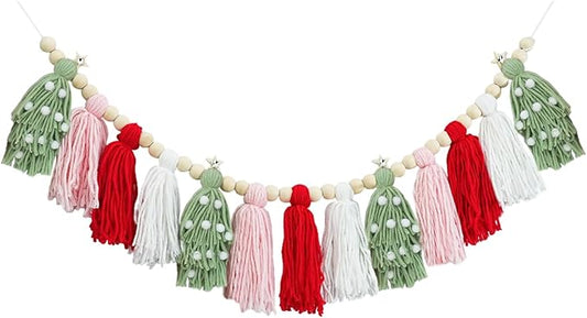 Boho Tassel Christmas Garland - Christmas Party Decorations Banner for Xmas Birthday Holiday Party - Christmas Wall Hanging Decor for Christmastree, Fireplace,Bedroom,Office,Classroom