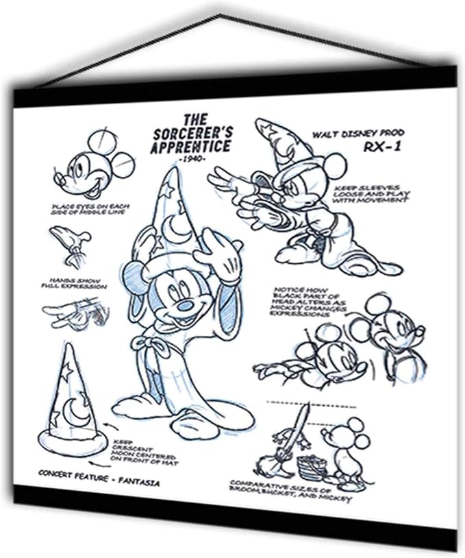 Open Road Brands Disney Fantasia Sorcerer's Apprentice Hanging Canvas Banner - Nostalgic Mickey Mouse Wall Decor for Home or Office